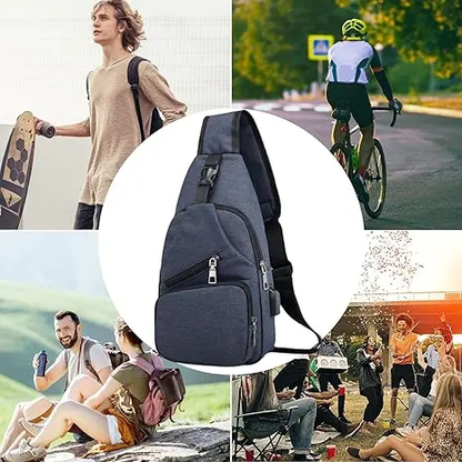 Men's Waterproof Oxford Sling Chest Bag – USB Port & Headphone Jack, Adjustable Straps