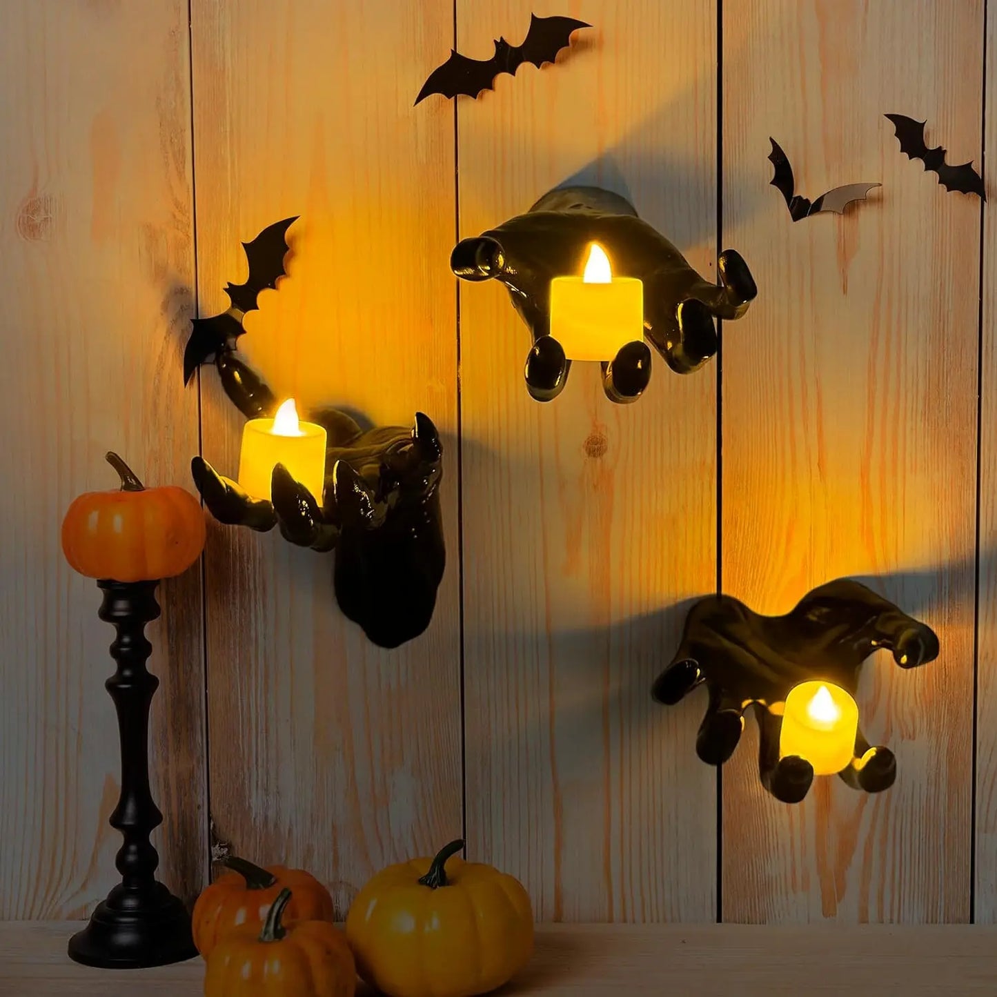 Halloween Decorations – Pack of 3 Creepy Reaching Hands with Lighted Candles