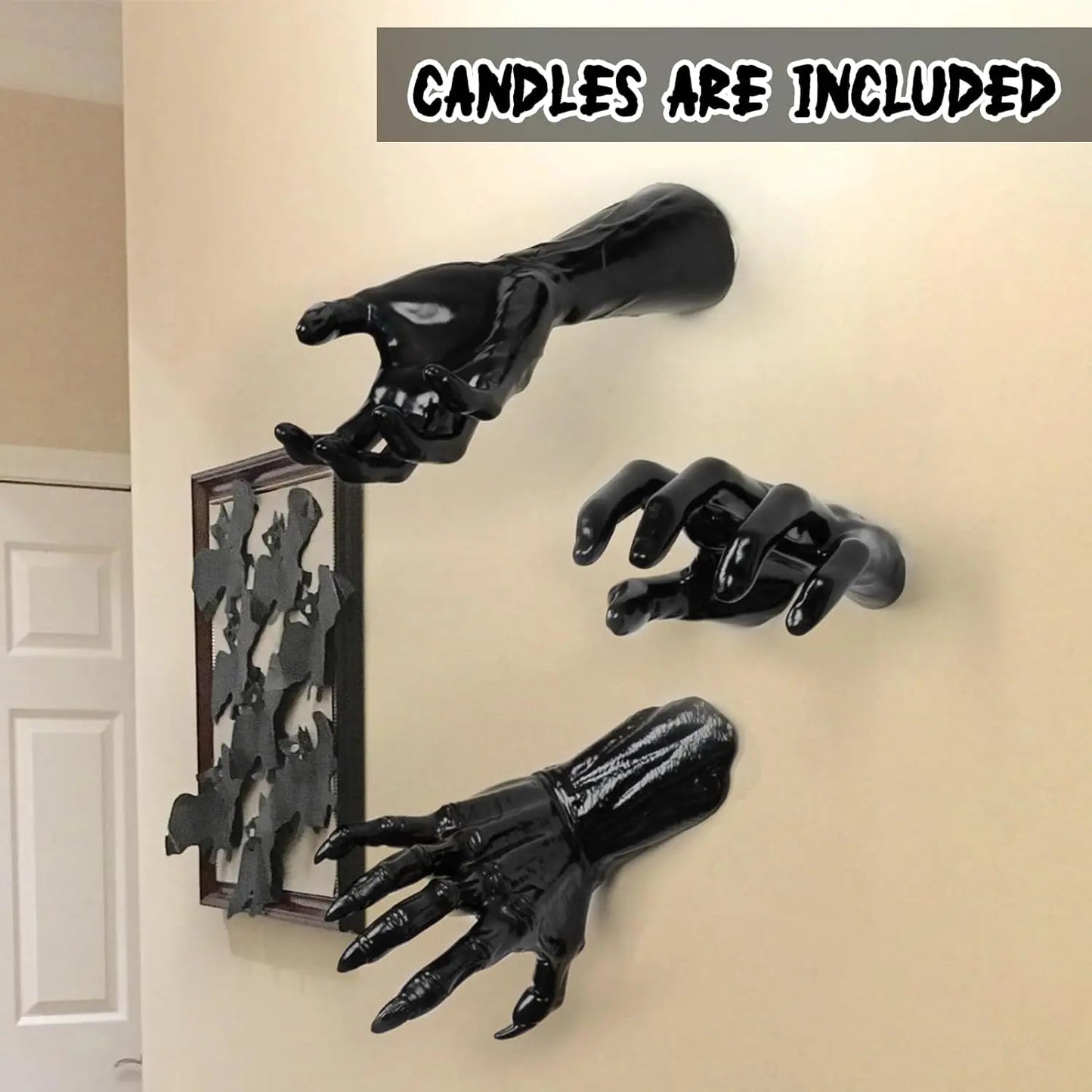 Halloween Decorations – Pack of 3 Creepy Reaching Hands with Lighted Candles
