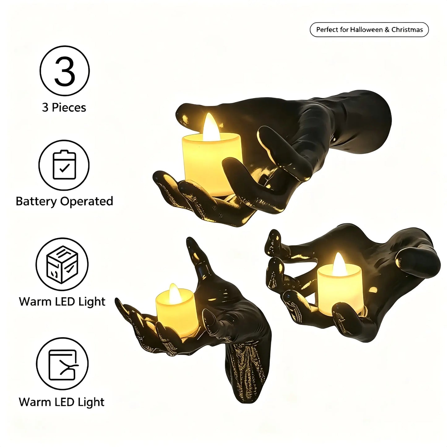 Halloween Decorations – Pack of 3 Creepy Reaching Hands with Lighted Candles