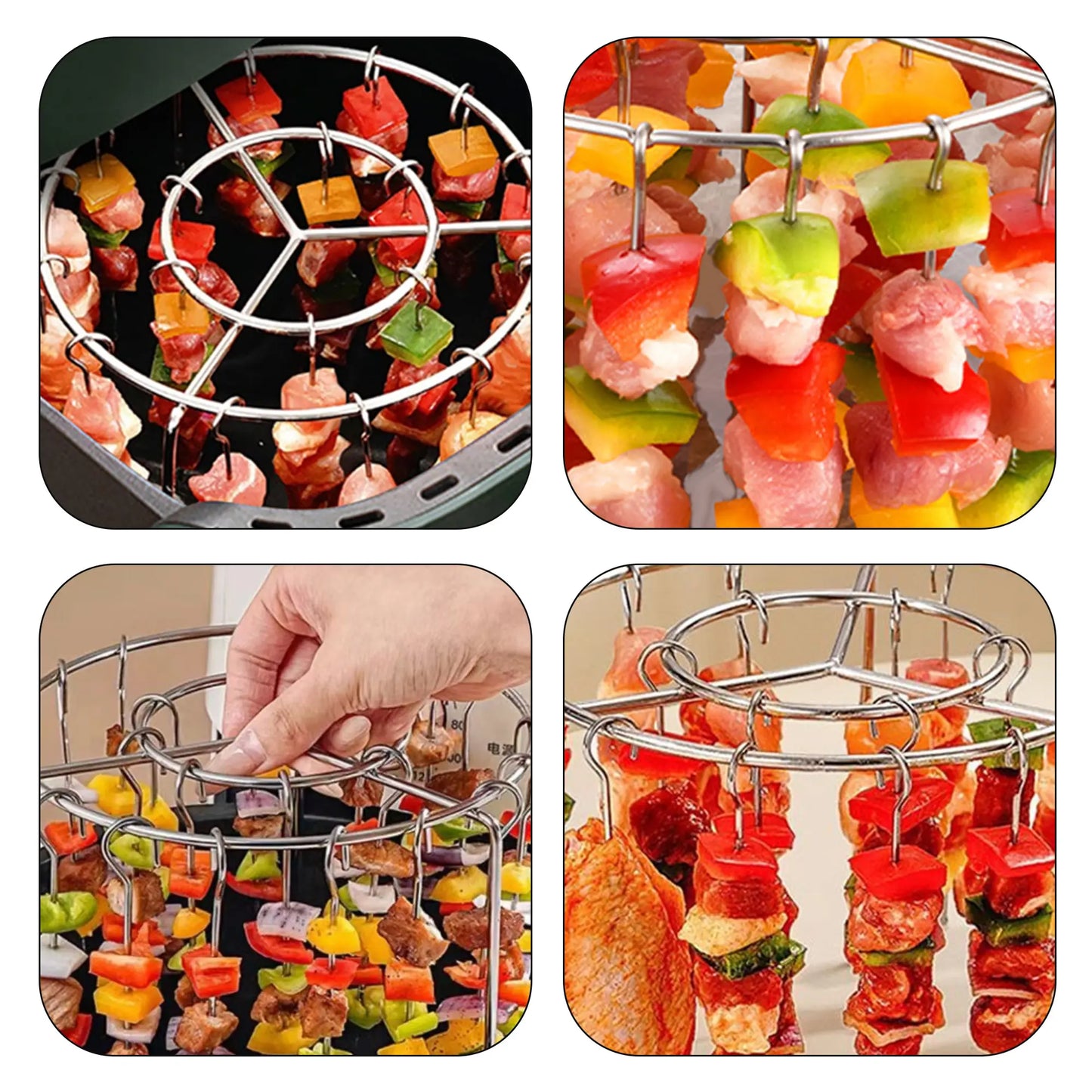 Air Fryer Skewer Rack – 2 Counts Round Grill with Stainless Steel Skewers
