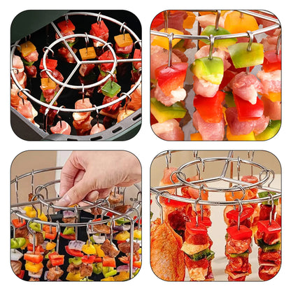 Air Fryer Skewer Rack – 2 Counts Round Grill with Stainless Steel Skewers