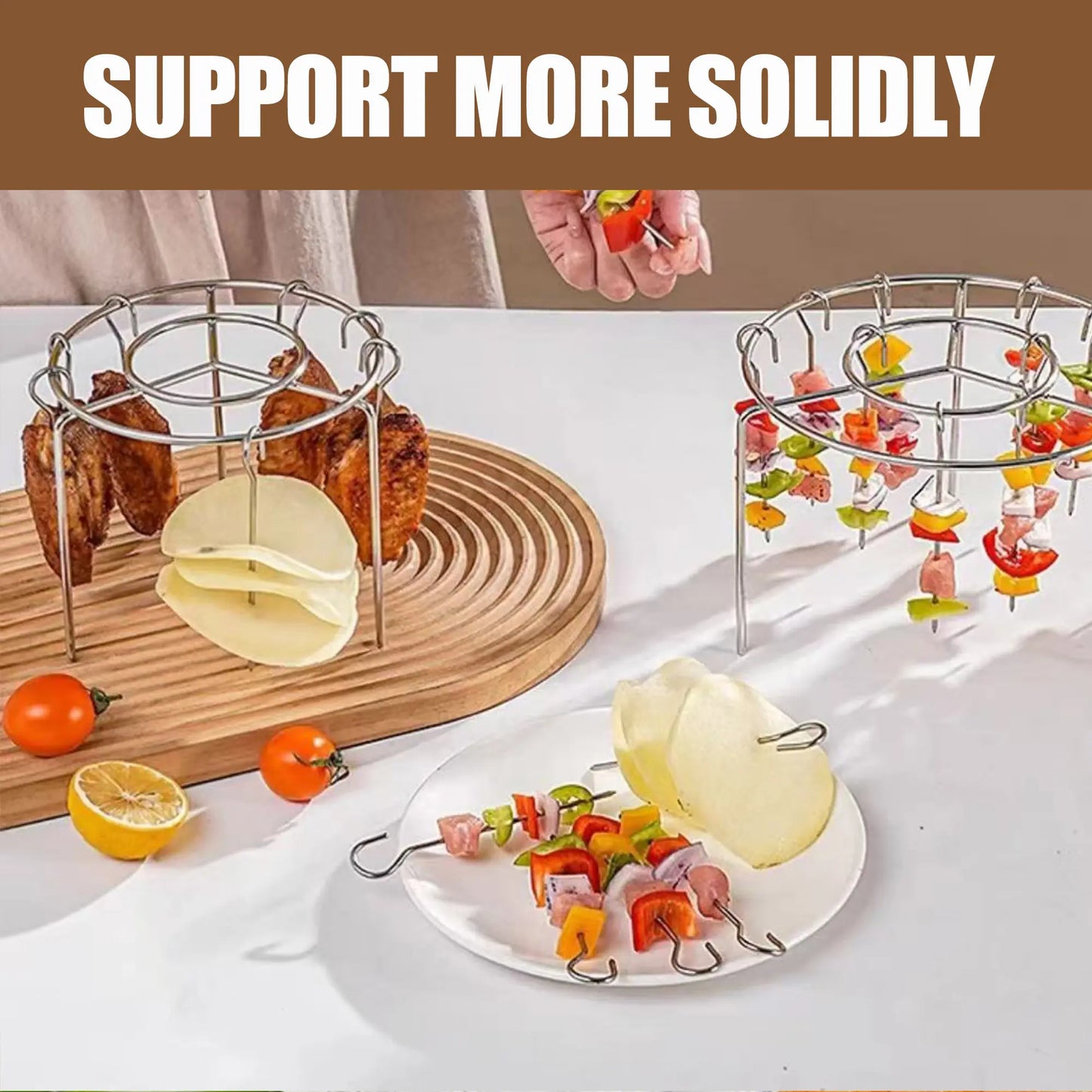 Air Fryer Skewer Rack – 2 Counts Round Grill with Stainless Steel Skewers