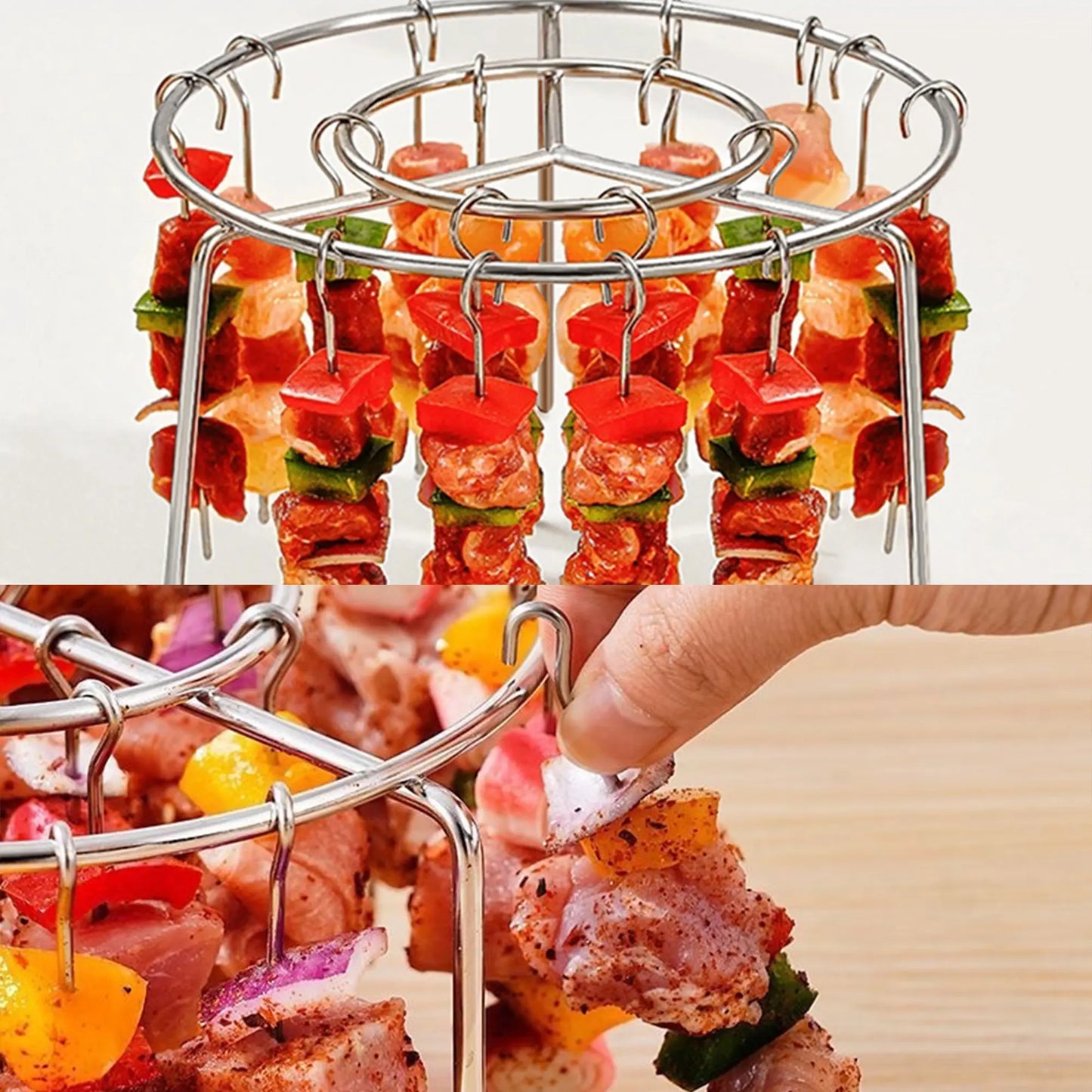 Air Fryer Skewer Rack – 2 Counts Round Grill with Stainless Steel Skewers