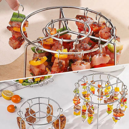 Air Fryer Skewer Rack – 2 Counts Round Grill with Stainless Steel Skewers