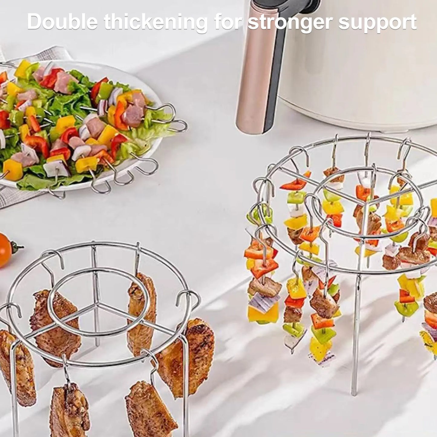 Air Fryer Skewer Rack – 2 Counts Round Grill with Stainless Steel Skewers
