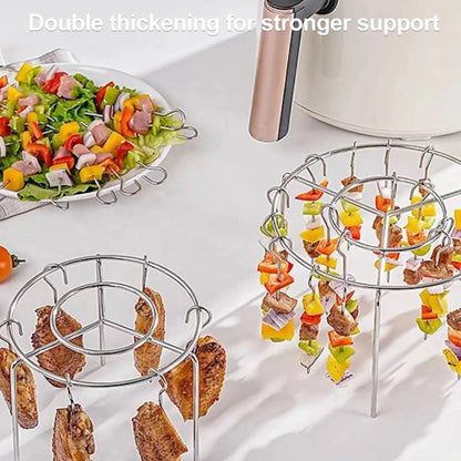Air Fryer Skewer Rack – 2 Counts Round Grill with Stainless Steel Skewers