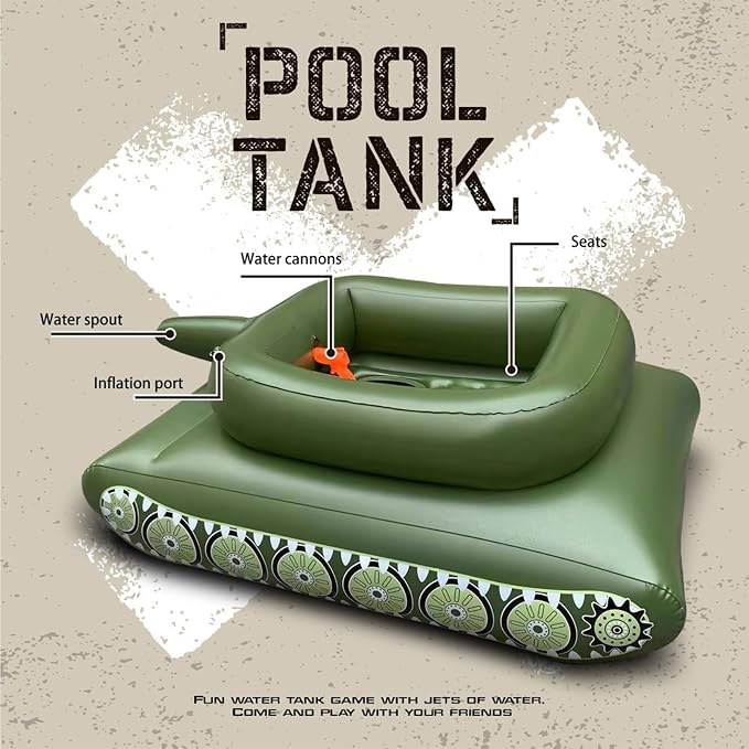 Inflatable Battle Tank Pool Float with Built-In Water Cannon