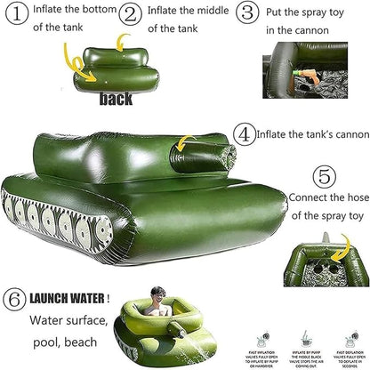 Inflatable Battle Tank Pool Float with Built-In Water Cannon