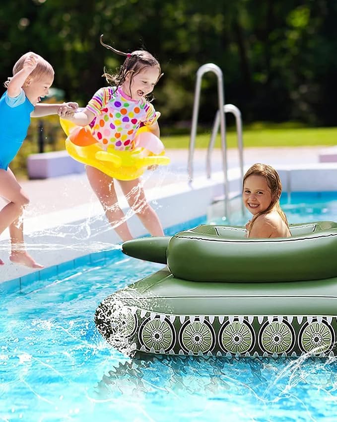 Inflatable Battle Tank Pool Float with Built-In Water Cannon