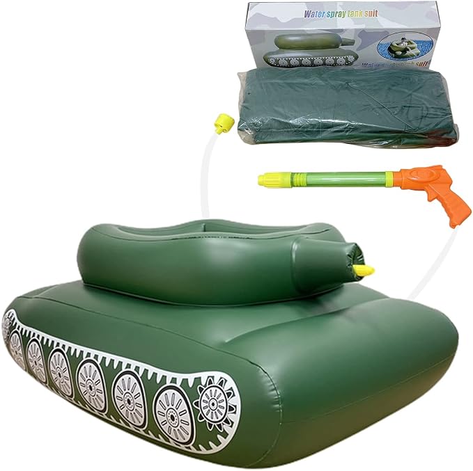 Inflatable Battle Tank Pool Float with Built-In Water Cannon