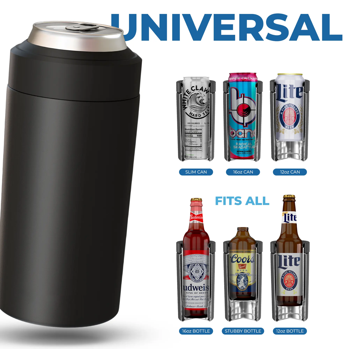 Universal Can Cooler – Fits 12oz Cans, Slim Cans, 12oz Bottles, 16oz Cans & More