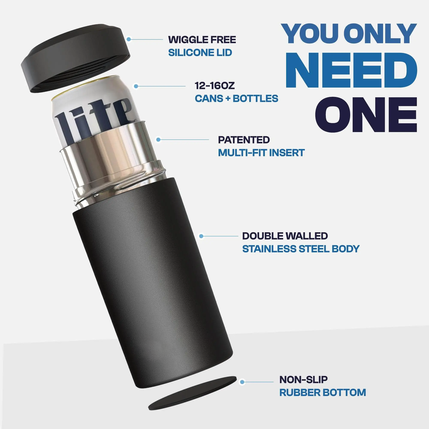 Universal Can Cooler – Fits 12oz Cans, Slim Cans, 12oz Bottles, 16oz Cans & More
