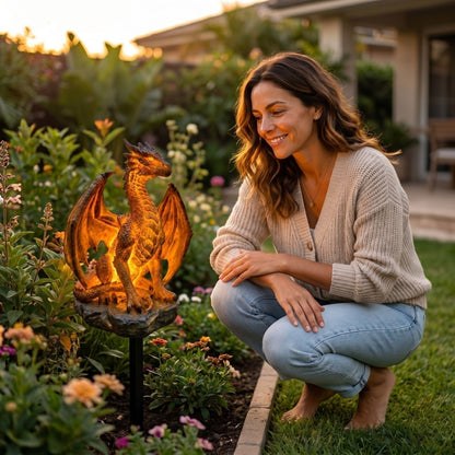 Dragon Legacy Golden Ember Edition Solar Garden Light – Auto Charging Dragon Figurine