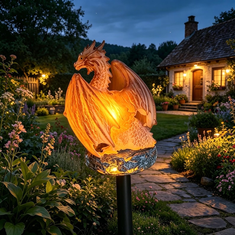 Dragon Legacy Golden Ember Edition Solar Garden Light – Auto Charging Dragon Figurine