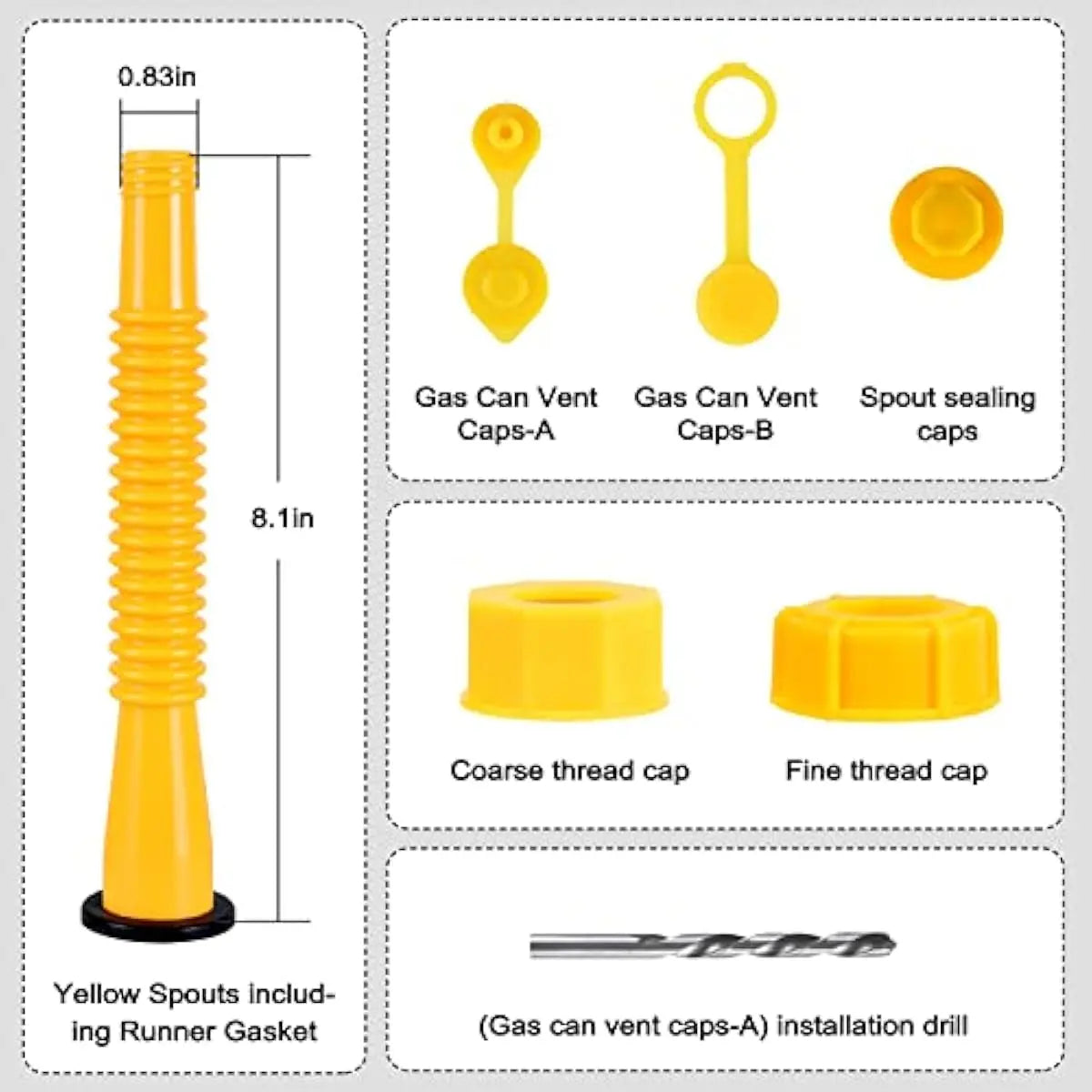 Gas Can Spout Replacement Kit – Yellow Nozzle with Gaskets (3 Kit)