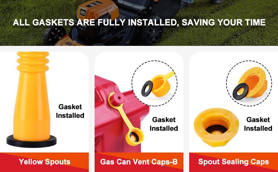 Gas Can Spout Replacement Kit – Yellow Nozzle with Gaskets (3 Kit)