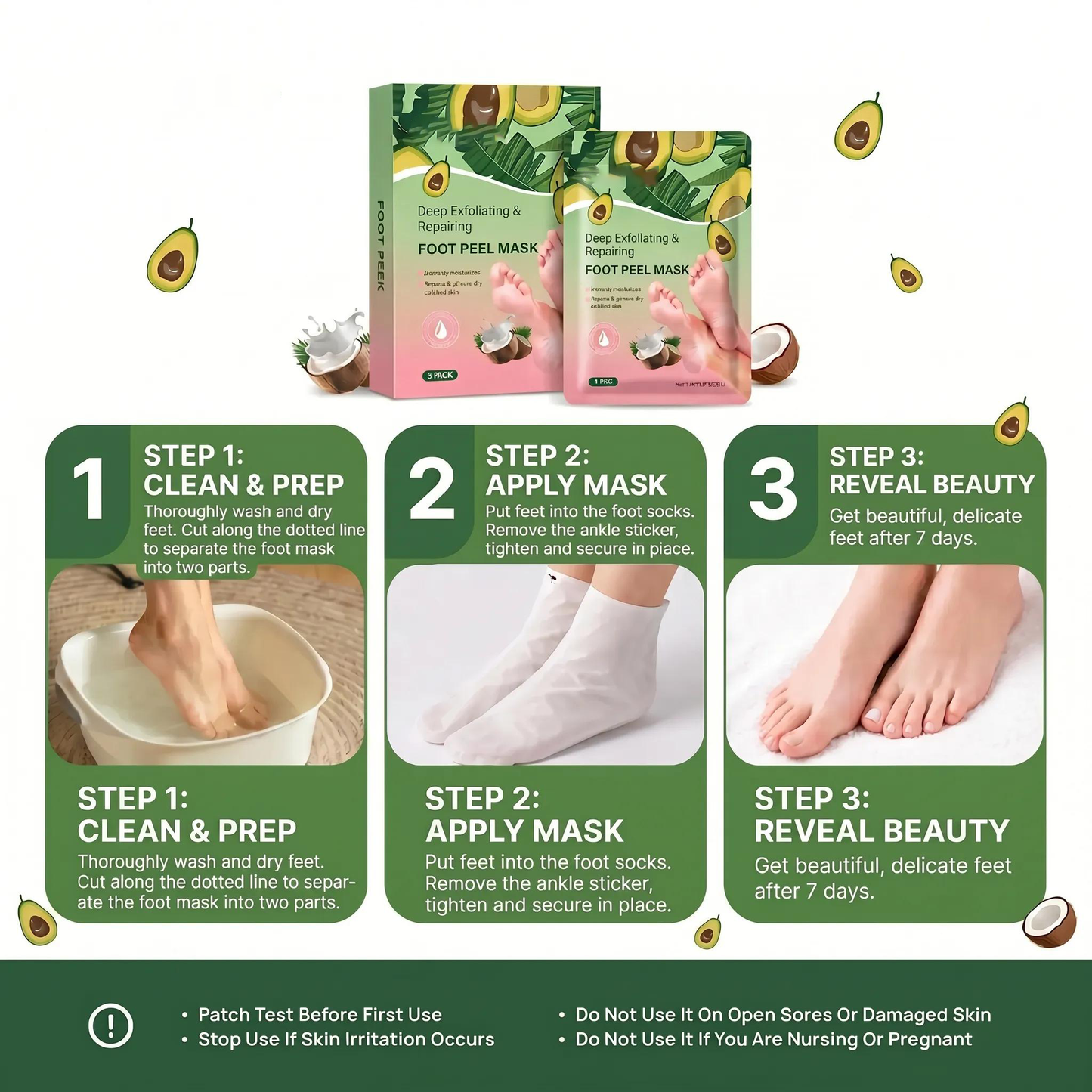 Deep Exfoliating & Repairing Foot Peel Mask – 3-Pack