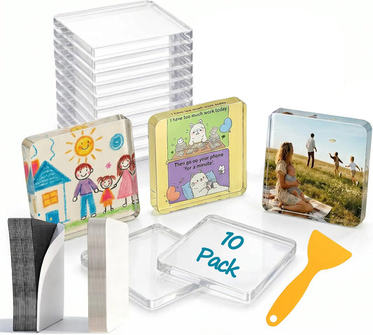 Magnetic Photo Frames – 2"x2" Clear Acrylic DIY Fridge Magnets with Adhesive Backing