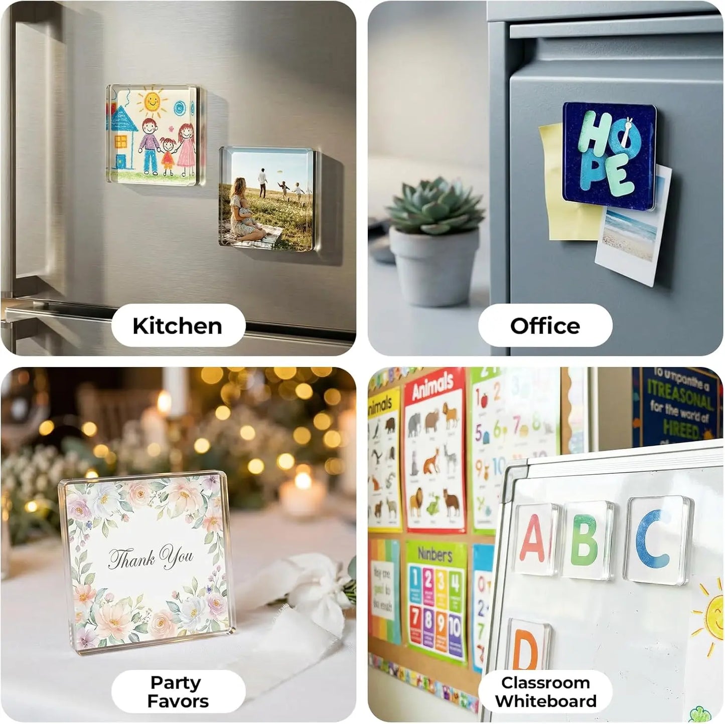 Magnetic Photo Frames – 2"x2" Clear Acrylic DIY Fridge Magnets with Adhesive Backing