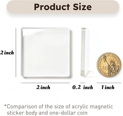 Magnetic Photo Frames – 2"x2" Clear Acrylic DIY Fridge Magnets with Adhesive Backing