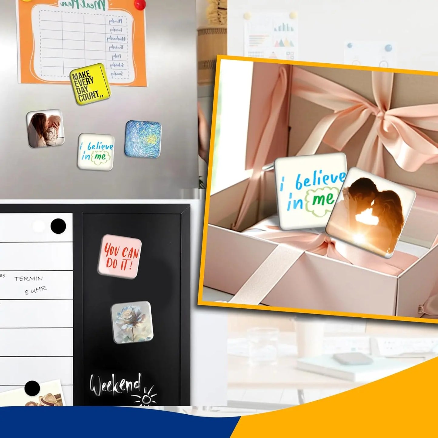 Magnetic Photo Frames – 2"x2" Clear Acrylic DIY Fridge Magnets with Adhesive Backing
