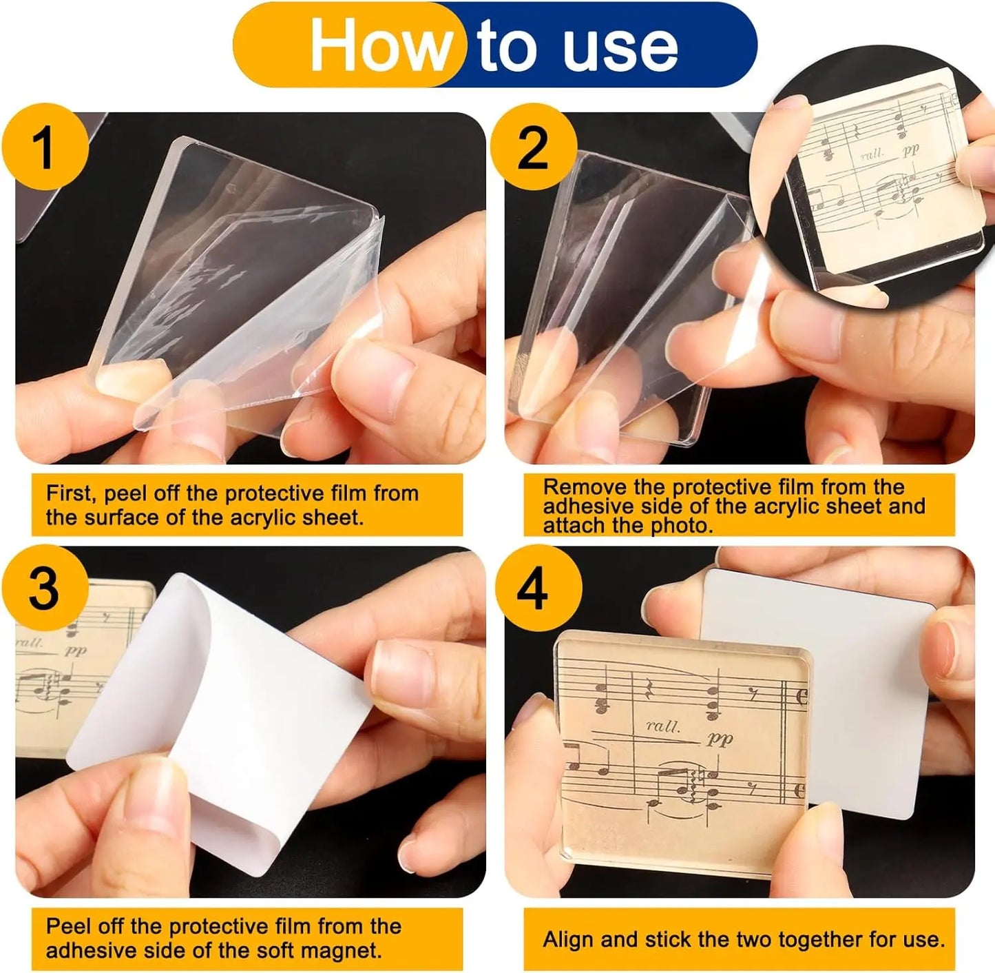 Magnetic Photo Frames – 2"x2" Clear Acrylic DIY Fridge Magnets with Adhesive Backing