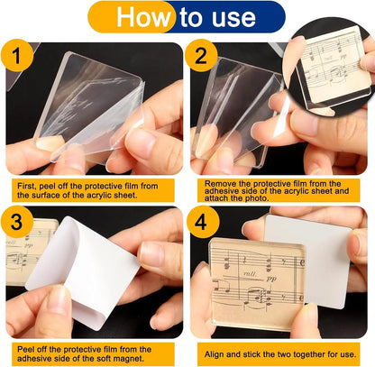 Magnetic Photo Frames – 2"x2" Clear Acrylic DIY Fridge Magnets with Adhesive Backing