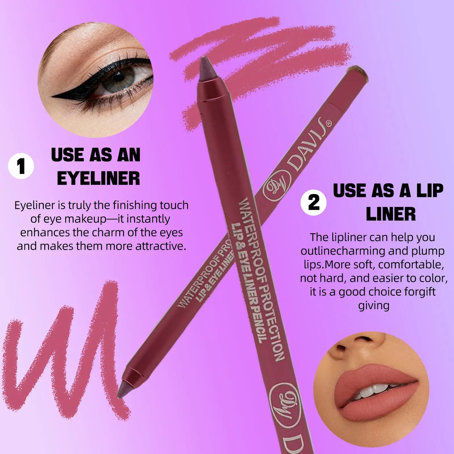 12-Color Eyeliner & Lipliner Pen Set – Matte Finish, Waterproof, Long-Lasting