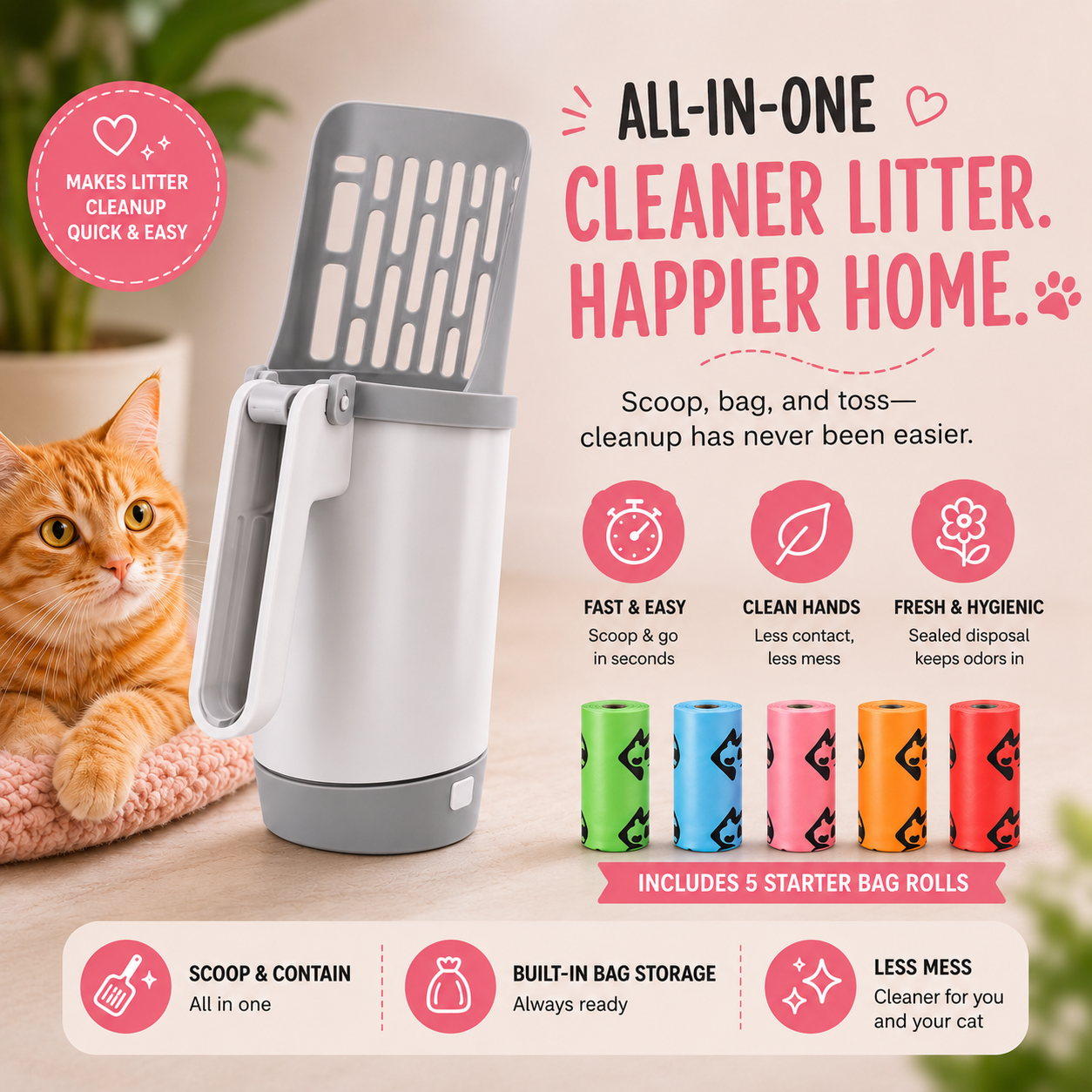 🐾 The Mess-Free Cat Litter Scoop — Scoop, Bag & Toss!