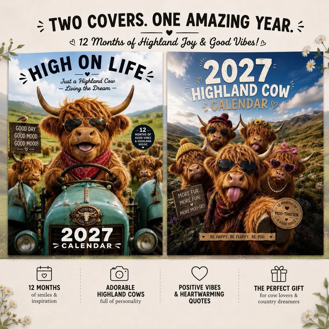 🔥2027 Funny Highland Cow Wall Calendar | A4 Hanging Calendar | Designed by Isabel Kline