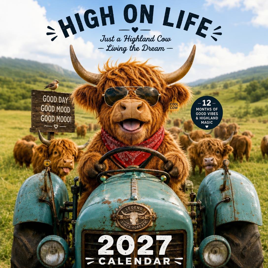 🔥2027 Funny Highland Cow Wall Calendar | A4 Hanging Calendar | Designed by Isabel Kline