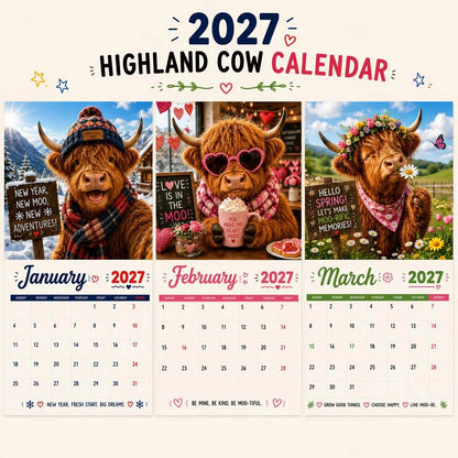 🔥2027 Funny Highland Cow Wall Calendar | A4 Hanging Calendar | Designed by Isabel Kline