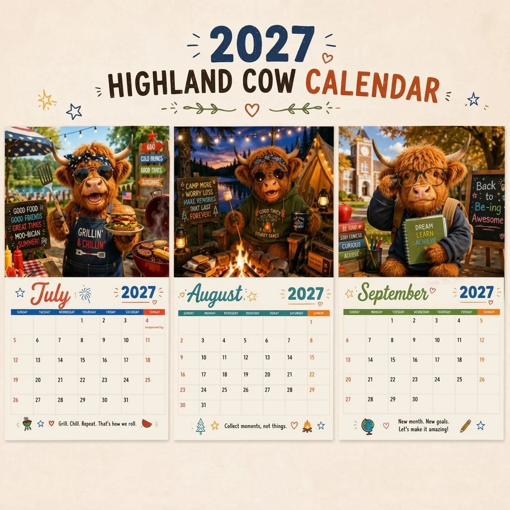 🔥2027 Funny Highland Cow Wall Calendar | A4 Hanging Calendar | Designed by Isabel Kline
