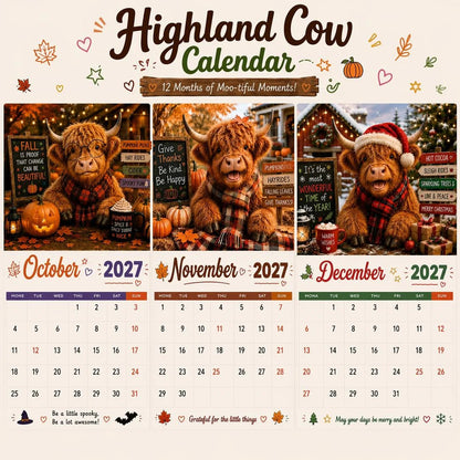 🔥2027 Funny Highland Cow Wall Calendar | A4 Hanging Calendar | Designed by Isabel Kline