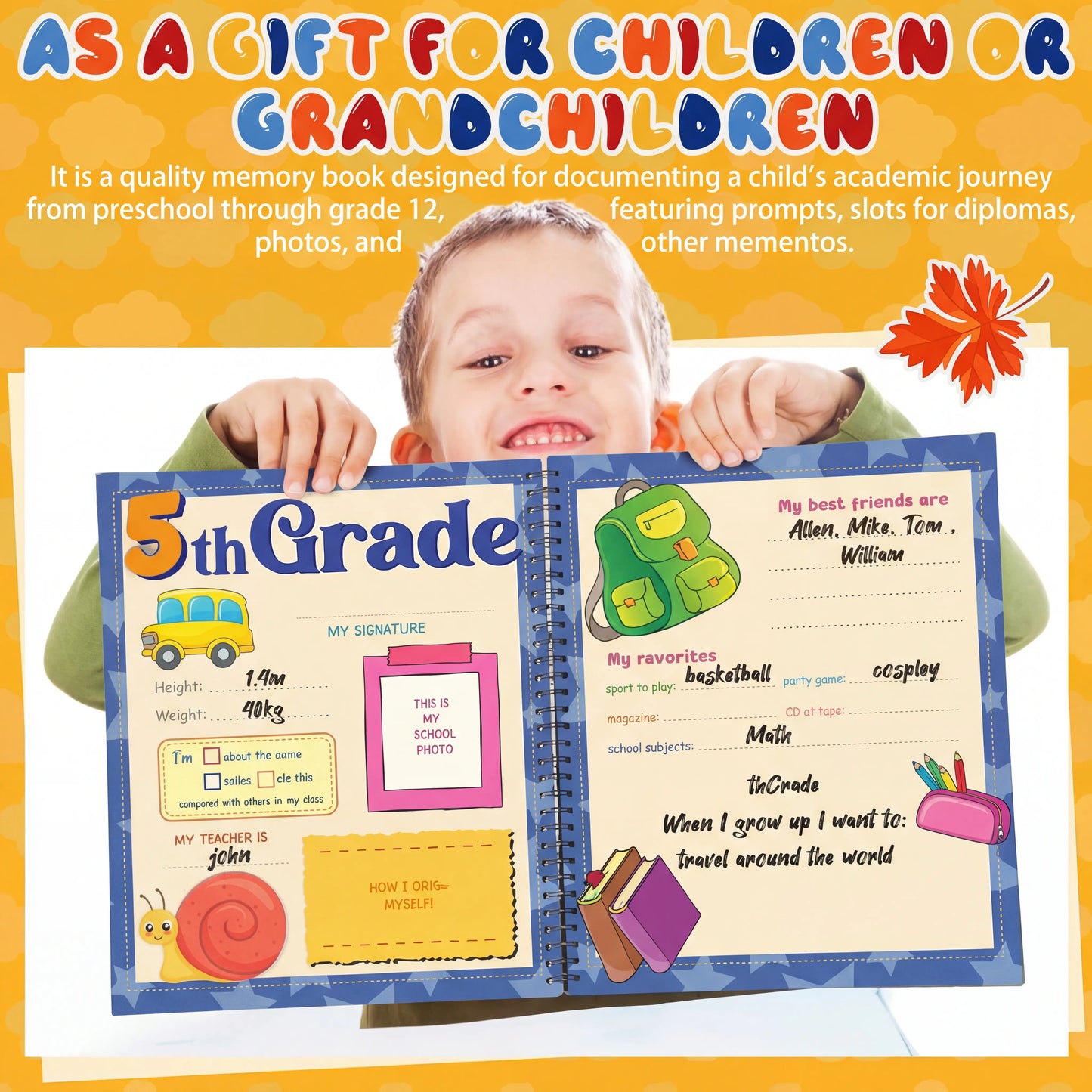 School Memory Book with 14 Keepsake Pockets