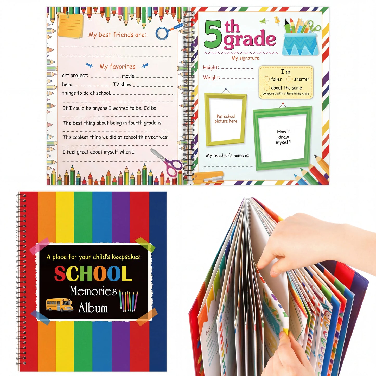School Memory Book with 14 Keepsake Pockets