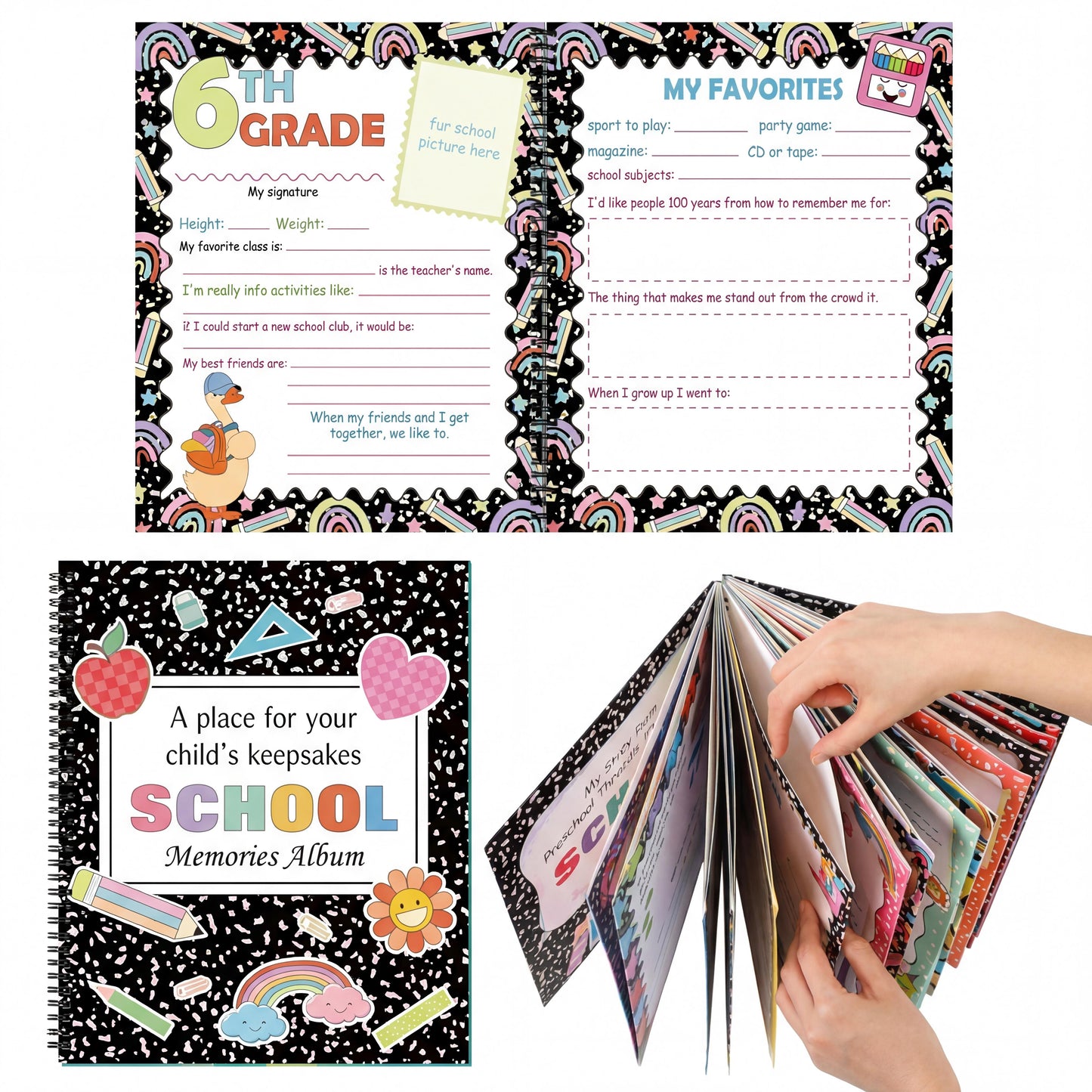 School Memory Book with 14 Keepsake Pockets