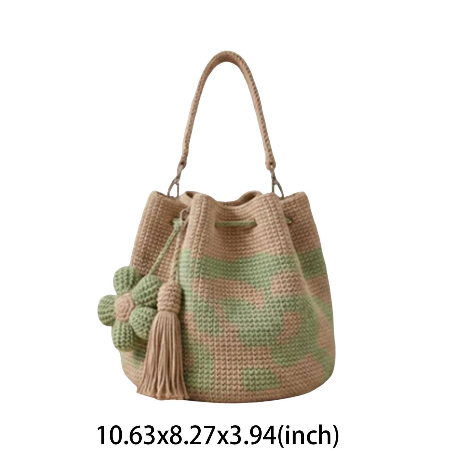 Handmade Crochet Flower Tote Bag – Embroidered Bohemian Style Knitted Floral Drawstring Beach Bag