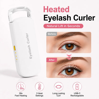 Heated Eyelash Curler – USB Rechargeable with 3 Temperature Settings