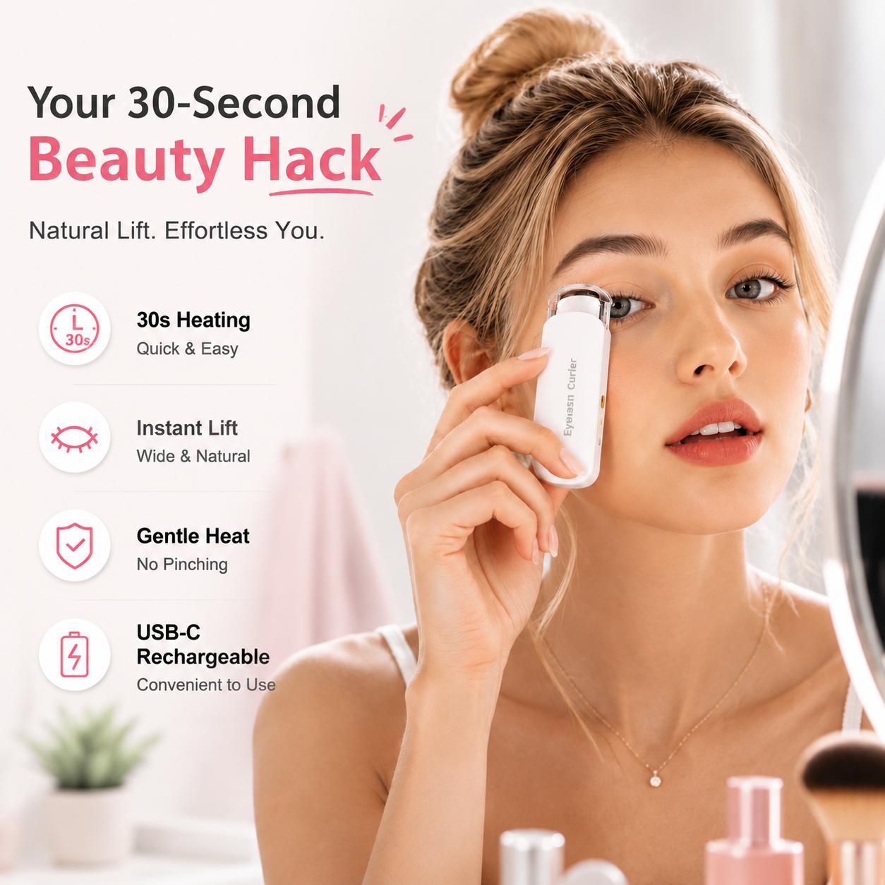 Heated Eyelash Curler – USB Rechargeable with 3 Temperature Settings