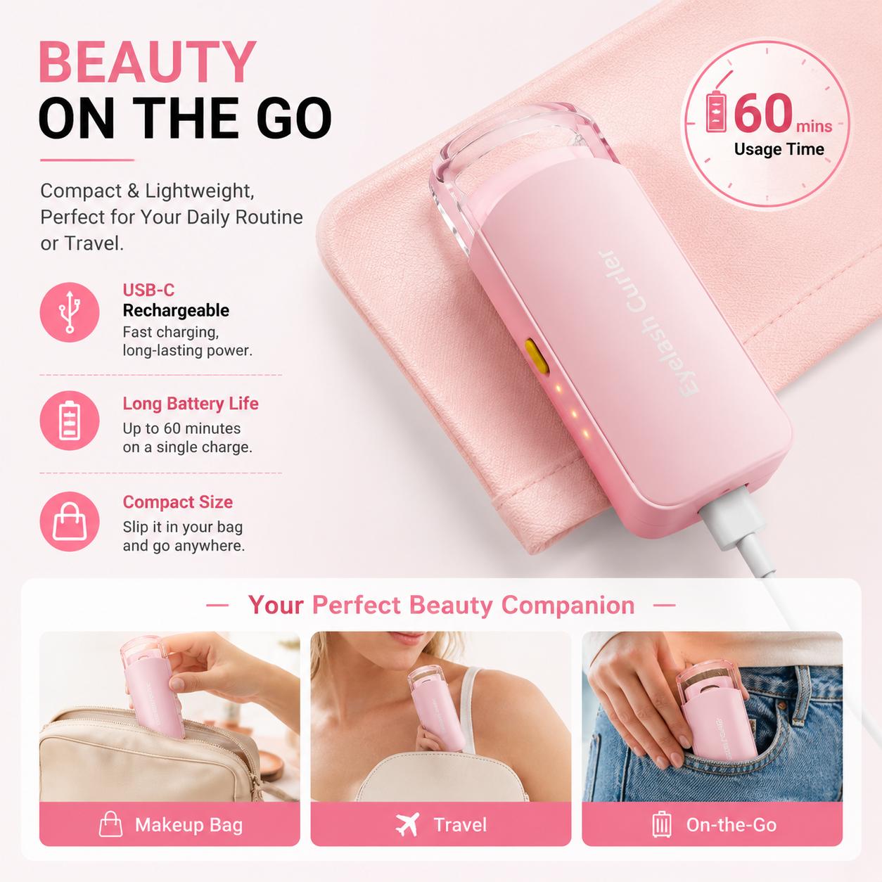 Heated Eyelash Curler – USB Rechargeable with 3 Temperature Settings