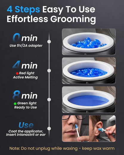 Kit de cera para la nariz, kit de cera para el vello nasal para hombres y mujeres, depilación nasal sin dolor.
