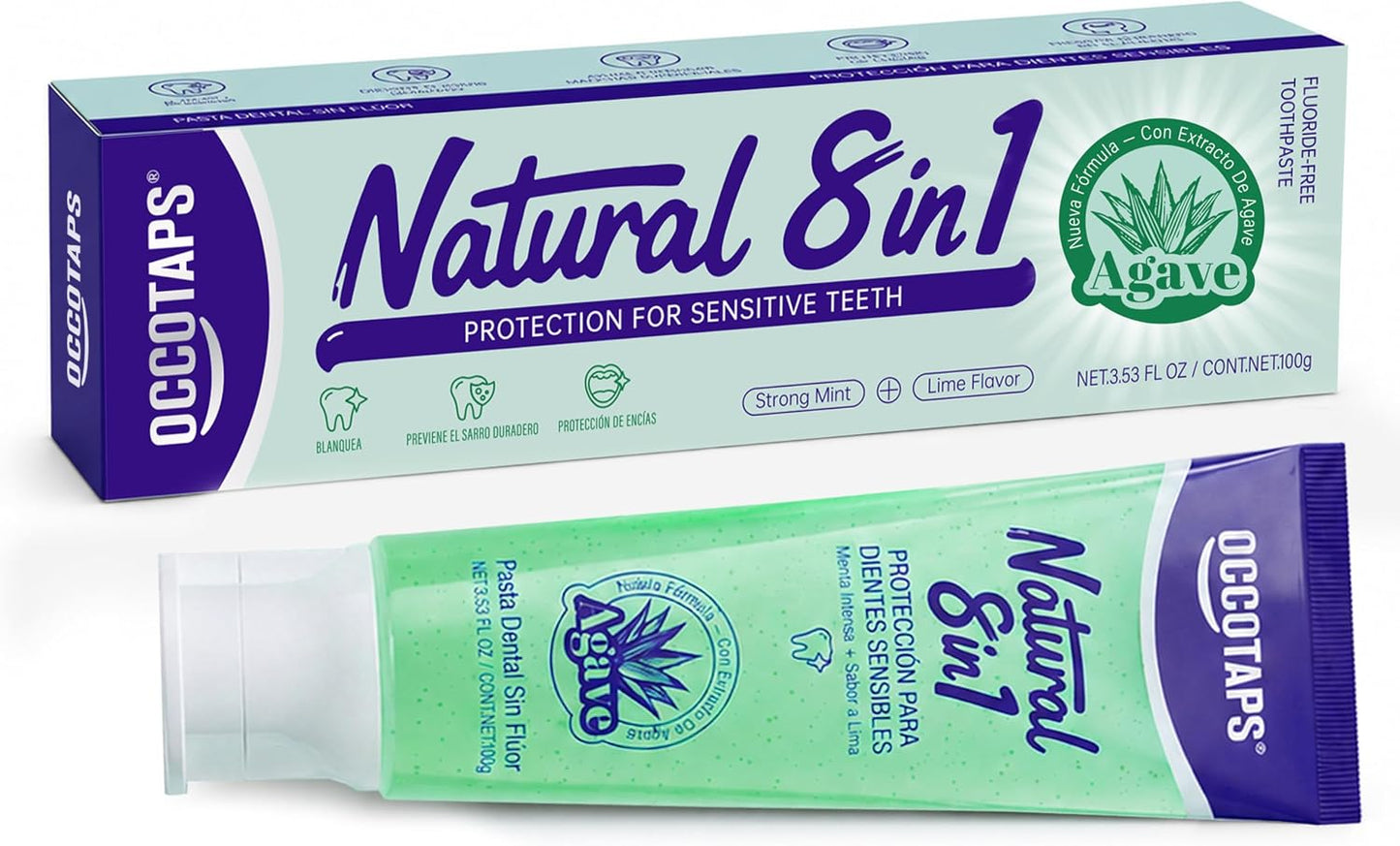 Pasta dental natural de agave, sin flúor, dientes sensibles