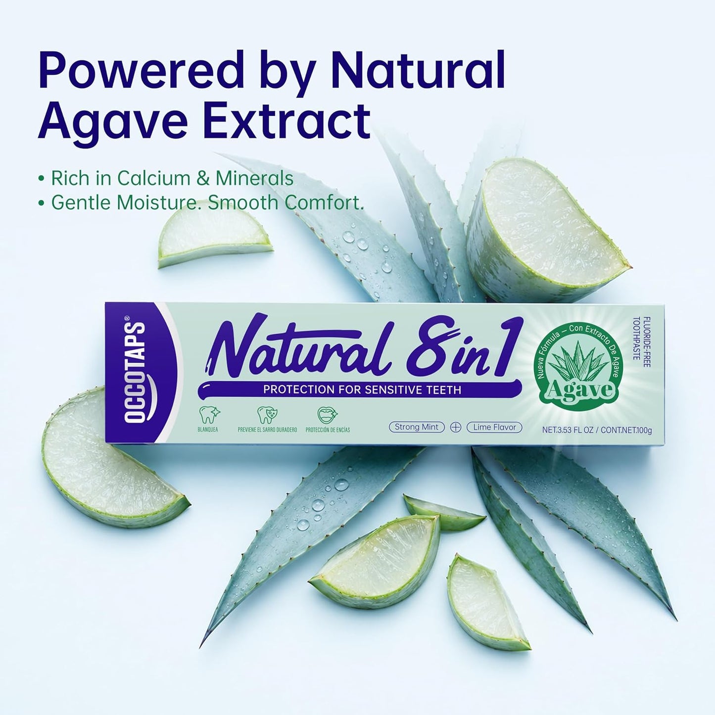 Pasta dental natural de agave, sin flúor, dientes sensibles