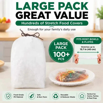🍽️ 100PCS Stretch Food Covers | Disposable Bowl & Plate Covers for Easy Food Storage & Freshness