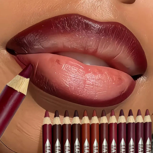 12-Color Matte Lip Liner Set with Built-In Sharpener – Waterproof, Smudge-Proof, Long-Lasting