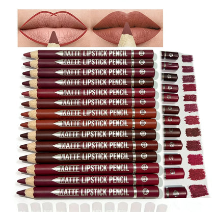 12-Color Matte Lip Liner Set with Built-In Sharpener – Waterproof, Smudge-Proof, Long-Lasting