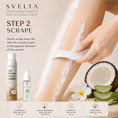 Coconut Hair Removal Mousse Kit with Aloe Vera Soothing Serum & Scraper