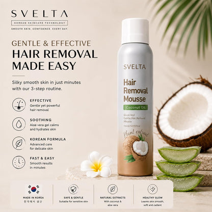 Coconut Hair Removal Mousse Kit with Aloe Vera Soothing Serum & Scraper